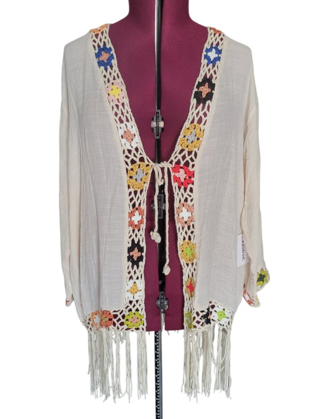 Boho Crochet Trim Fringe Kimono Cover-Up (Size 3X)
